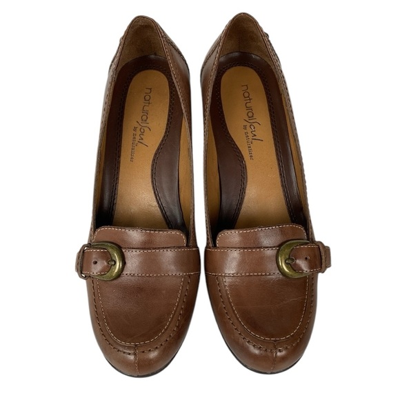 Naturalizer Brown Leather Heeled Loafer, Size 6.5 - Picture 2 of 16